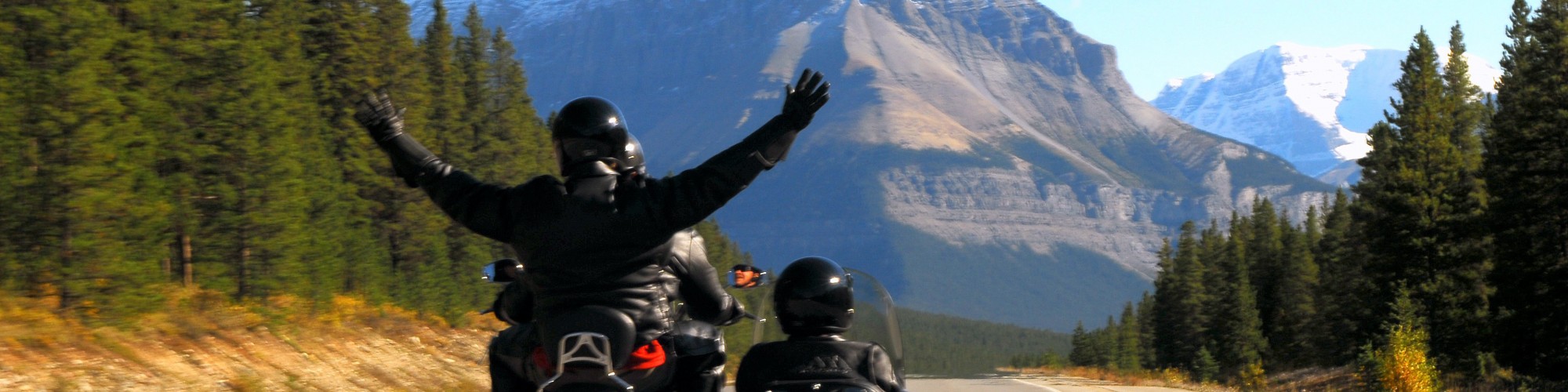 Motorcycle touring in Jasper National Park, Alberta, Canada.